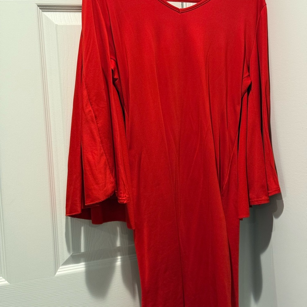 Vibrant Red V-Neck Dress